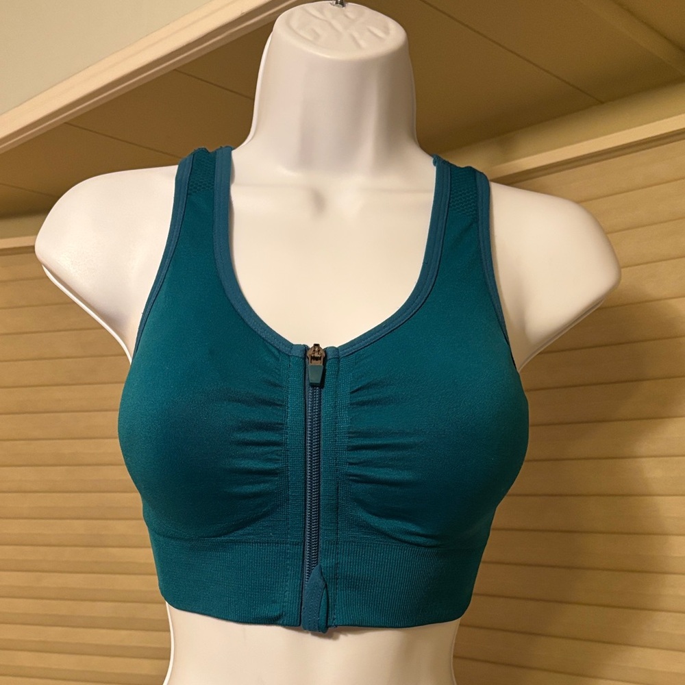 Source Unknown Teal Zip-Front Sports Bra